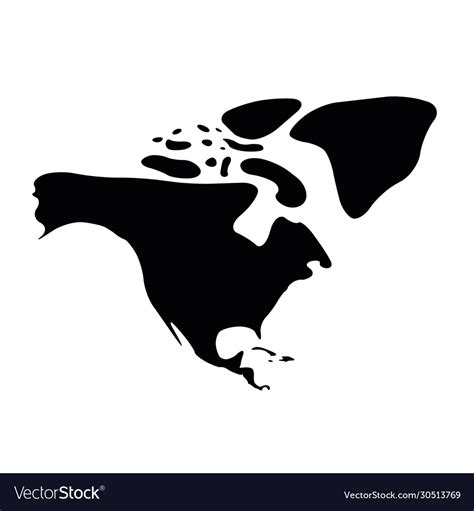 North America Black Silhouette Contour Map Vector Image