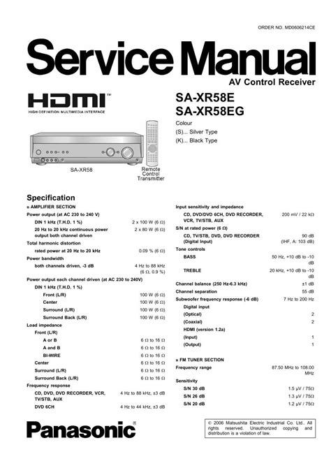 Download Panasonic Sa Xr 58 E Service Manual Free