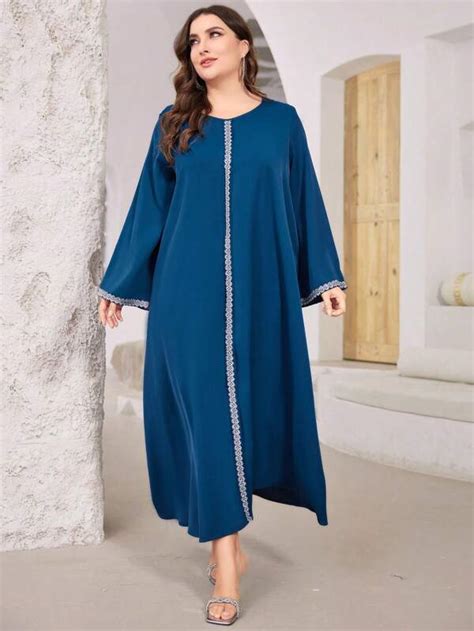 SHEIN Najma Plus Size Women S Arabesque Colorblock Abaya Dress SHEIN