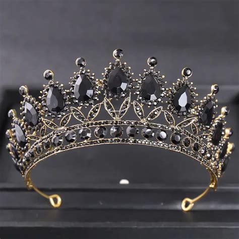 Vintage Baroque Black Crystal Tiaras Crowns Women Bride Temu