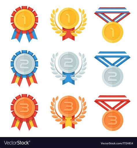 Gold Silver Bronze Medal In Flat Icons Set Vector Image