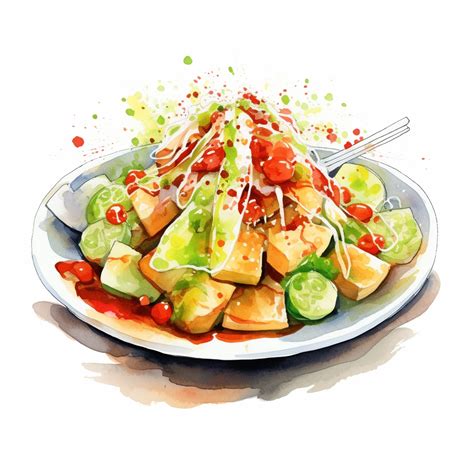 Rujak Cingur Surabaya Style Salad With Cows Nose Logo Watercolor