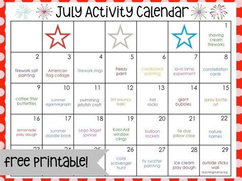 July Calendar Ideas