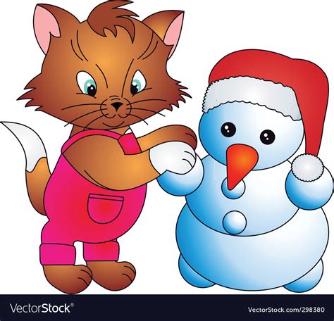 Cat And Snowman Royalty Free Vector Image Vectorstock