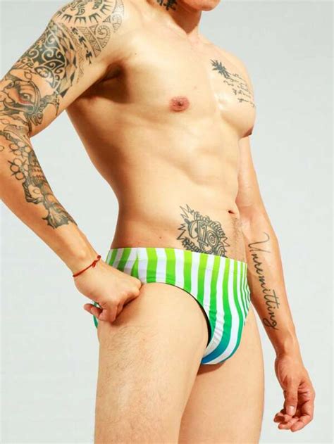 Manfinity Men Striped Print Swim Brief SHEIN USA