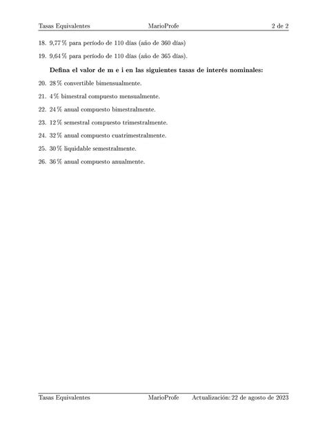 Ejercicios Resueltos De Tasas Equivalentes Guía 01 Marioprofe