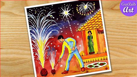 How To Draw Diwali Celebrations Drawing Indian Festival Deepawali