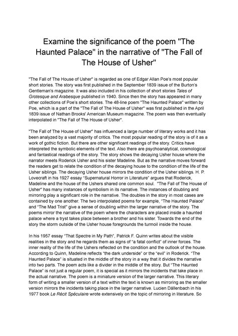 Examine The Significance Of The Poem The Haunted Palace In The