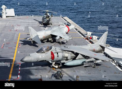 Av 8b Harrier Ii Jets Aboard The Italian Navy Cavour Aircraft Carrier