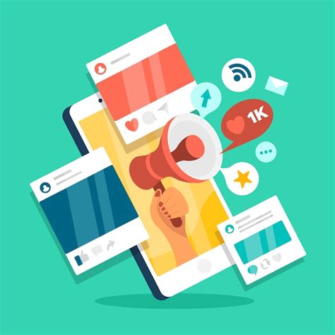 Concepto de teléfono móvil de marketing en redes sociales Vector Premium