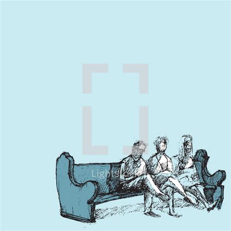 Parishioners sitting in a church pew — Vector — Lightstock