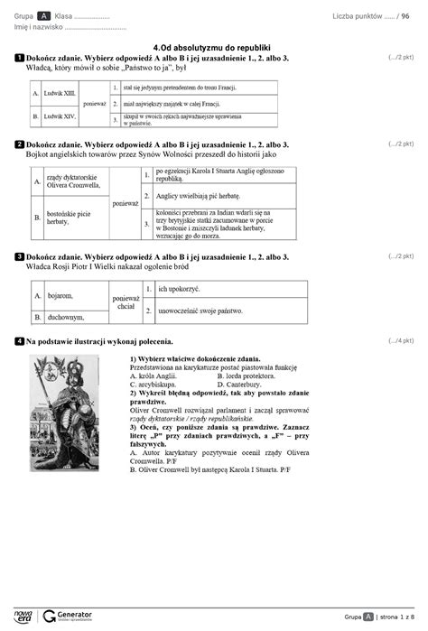 4 1 Test Od Absolutyzmu Do Republiki 37 Grupa A Strona 1 Z 8 1 2 3