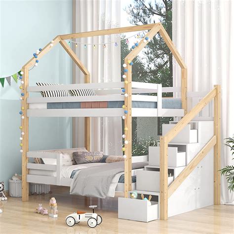 KecDuey Cama Infantil De 90 X 200 Cm De Madera De Pino Litera Cama Con