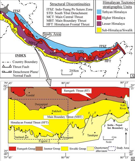 A Geological Map Of The Himalaya Showing Major Tectonic Boundaries And