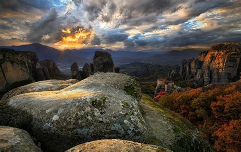 Sunlight Landscape Fall Mountains Sunset Rock Nature Reflection