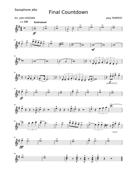 Final Countdown Sax Alto Sheet Music For Saxophone Alto Solo