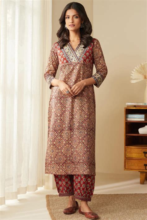 Buy Bagru Hand Block Printed Straight Cotton Kurta For Women Fgmk24 34 Farida Gupta