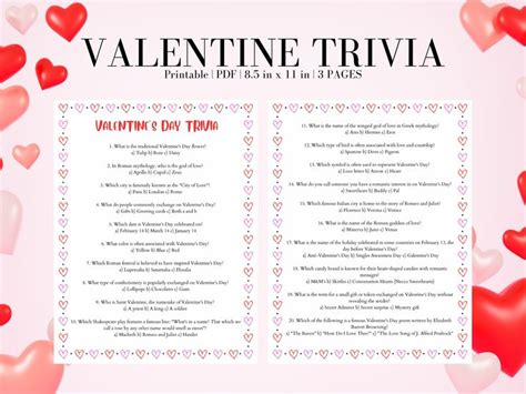 Valentine Trivia With Hearts Floating Around It