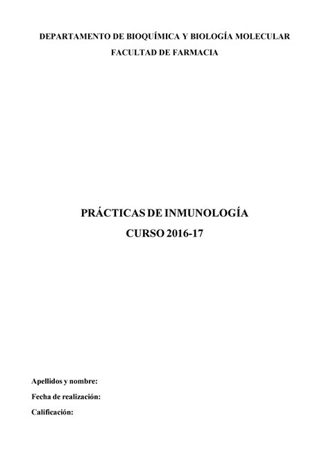 Guión de prácticas Curso 2016 2017 DEPARTAMENTO DE BIOQUÍMICA Y