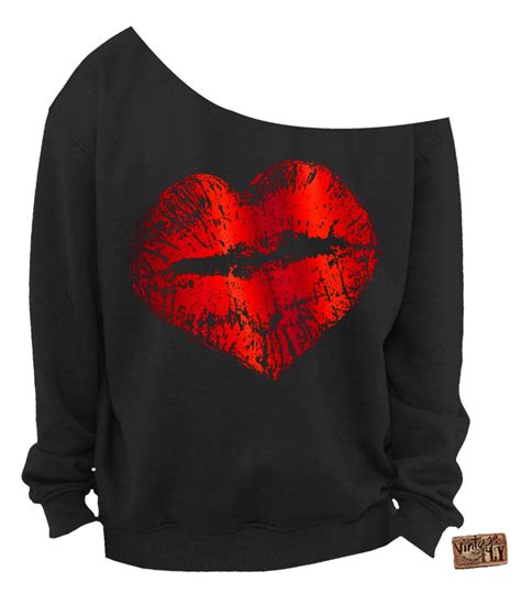 Heart Sweatshirt Valentines Day Kiss Lips Ladies Etsy