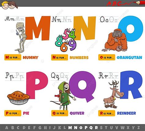 Educational Cartoon Letters From M To R For Childrens Alphabet Learning ...