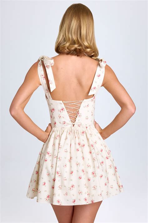 Marianna Ruched Corset Mini Dress In Small Rose Print Oh Polly