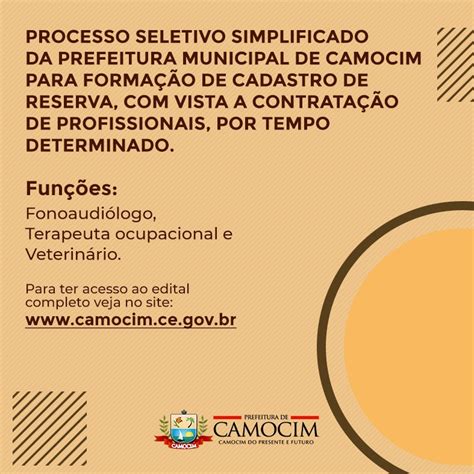 Processo Seletivo Simplificado Da Prefeitura Municipal De Camocim Ce