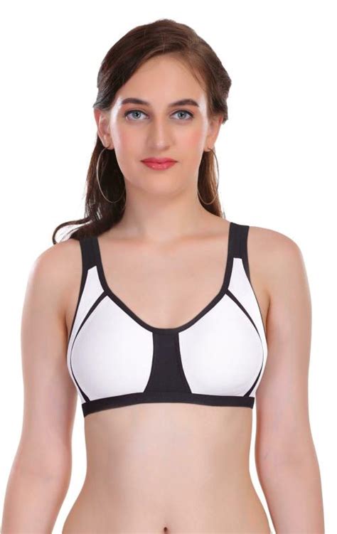 Buy Featherline Women White Block Print Polycotton Sports Bra 40b Online At Best Prices In