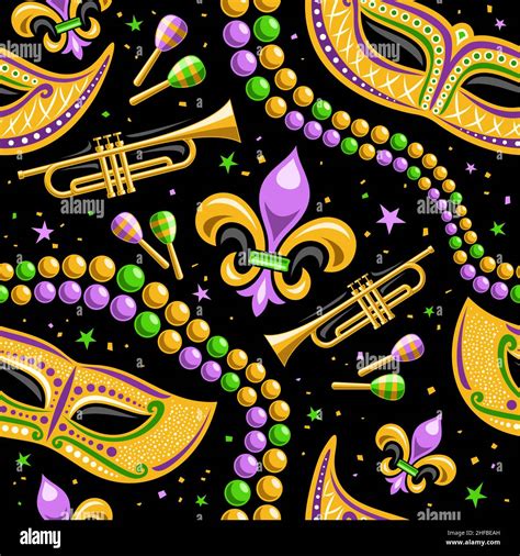 Vector Mardi Gras Seamless Pattern Square Repeating Background Of