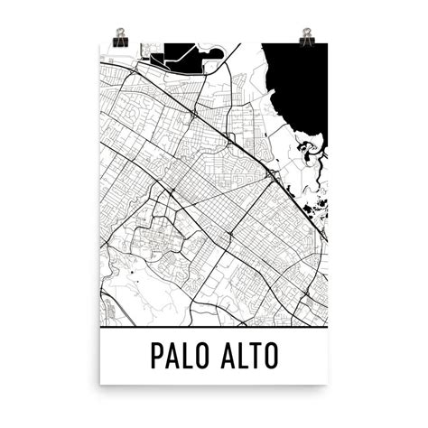 Palo Alto Ca Street Map Poster Wall Print By Modern Map Art