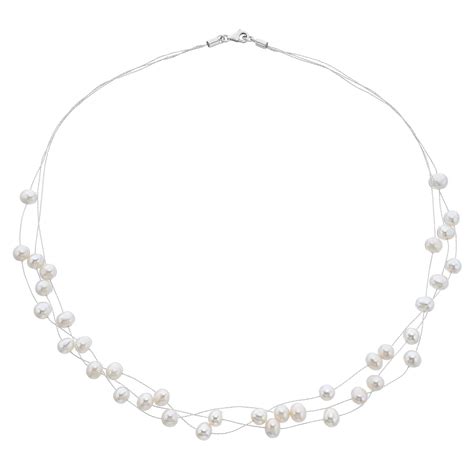 Sterling Silver Freshwater Pearl Three Strand Necklace Three Strand Necklace Necklace Online