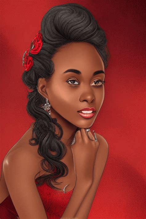 Beautiful Dark Brown Skinned Woman In Elegant Red Evening Gown