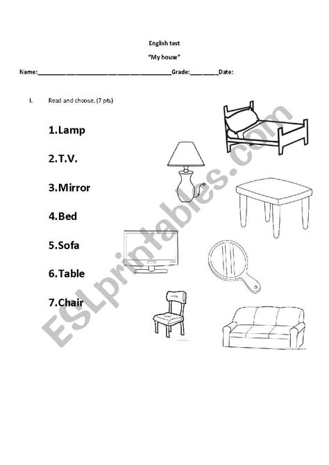 Parts of the house test - ESL worksheet by claudiasanchez