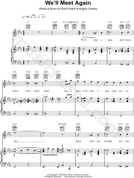 Vera Lynn Well Meet Again Sheet Music In D Major Transposable Download And Print Sheet