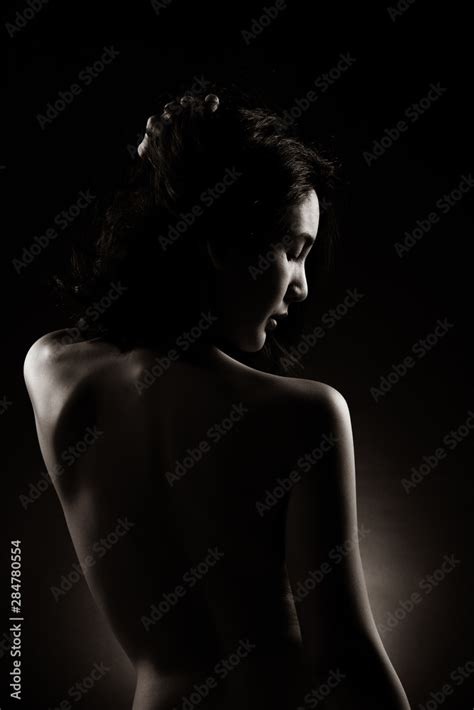 Slim Sexy Woman In Black White Monotone Sensual Post Short Black Hair