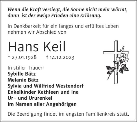 Traueranzeigen Von Hans Keil Abschied Nehmen De