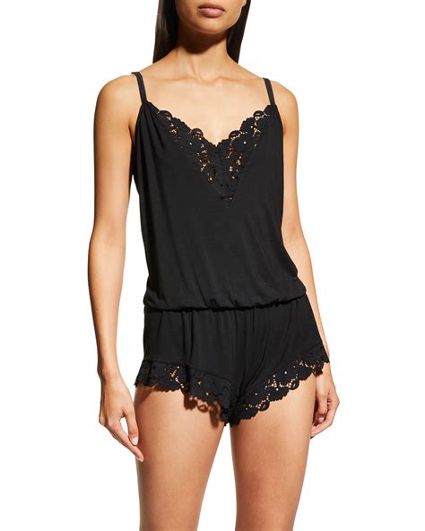 Eberjey Naya Double Lace Inset Teddy Romper Neiman Marcus