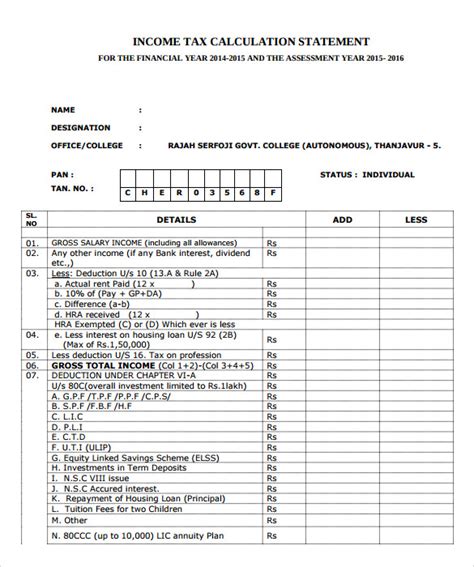 Free 12 Sample Income Tax Calculator Templates In Pdf