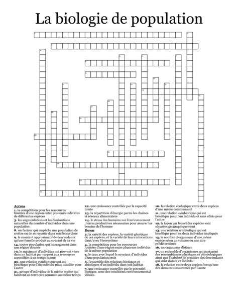 La Biologie De Population Crossword WordMint