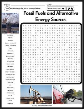 Fossil Fuels And Alternative Energy Sources Word Search Puzzle Tpt