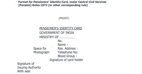 Pensioners Identity Card Revised Format Under Ccs Pension Rules 1972