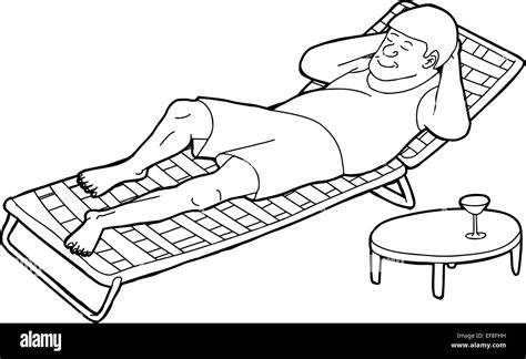 Outline Drawing Of Man Sleeping On Chair With Table Stock Photo Alamy