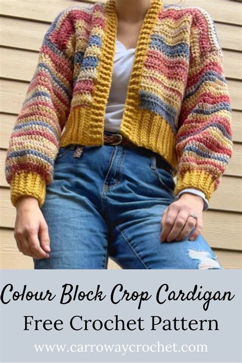 Colour Block Crop Cardigan Free Crochet Pattern Carroway Crochet