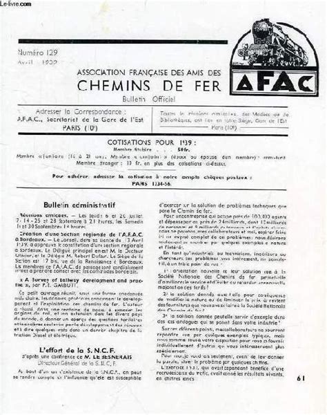 CHEMINS DE FER N 129 AVRIL 1939 REVUE DE L ASSOCIATION FRANCAISE