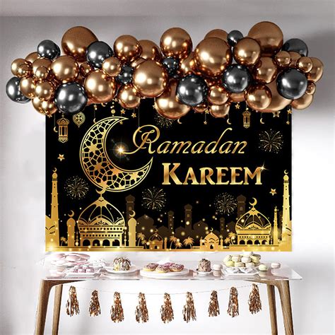 58pcs Set Ramadan Kareem Decorations Eid Mubarak Background Cloth Gold