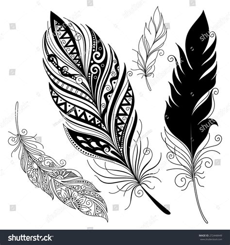 Peerless Decorative Feather Tribal Design Tattoo Stock Illustration