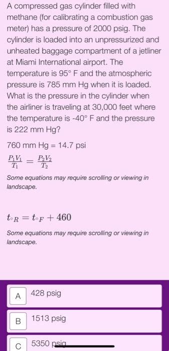 Solved A Compressed Gas Cylinder Filled With Methane For