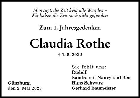 Traueranzeigen Von Claudia Rothe Augsburger Allgemeine Zeitung