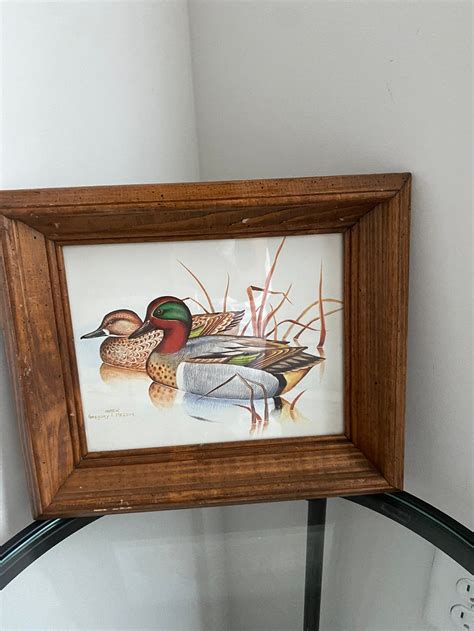 Vintage Duck Print Picture Wood Framed Ducks In A Pond Etsy