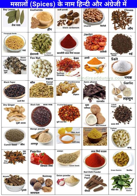 List Of Herbs Spices Names In English Hindi And Other